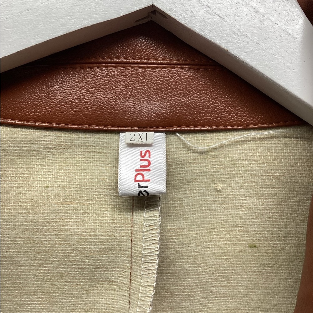 Faux Leather Button Front Jacket Rust Brown Size … - image 3